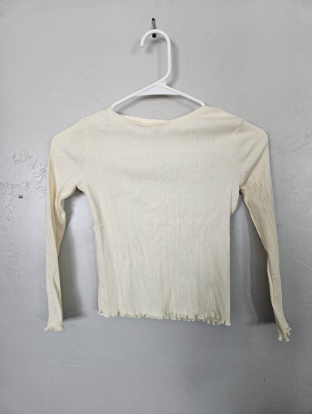 H&M NWT Girls 6X/7 Cream Ribbed Long Sleeve Top Basic Boho Shirt Fall School